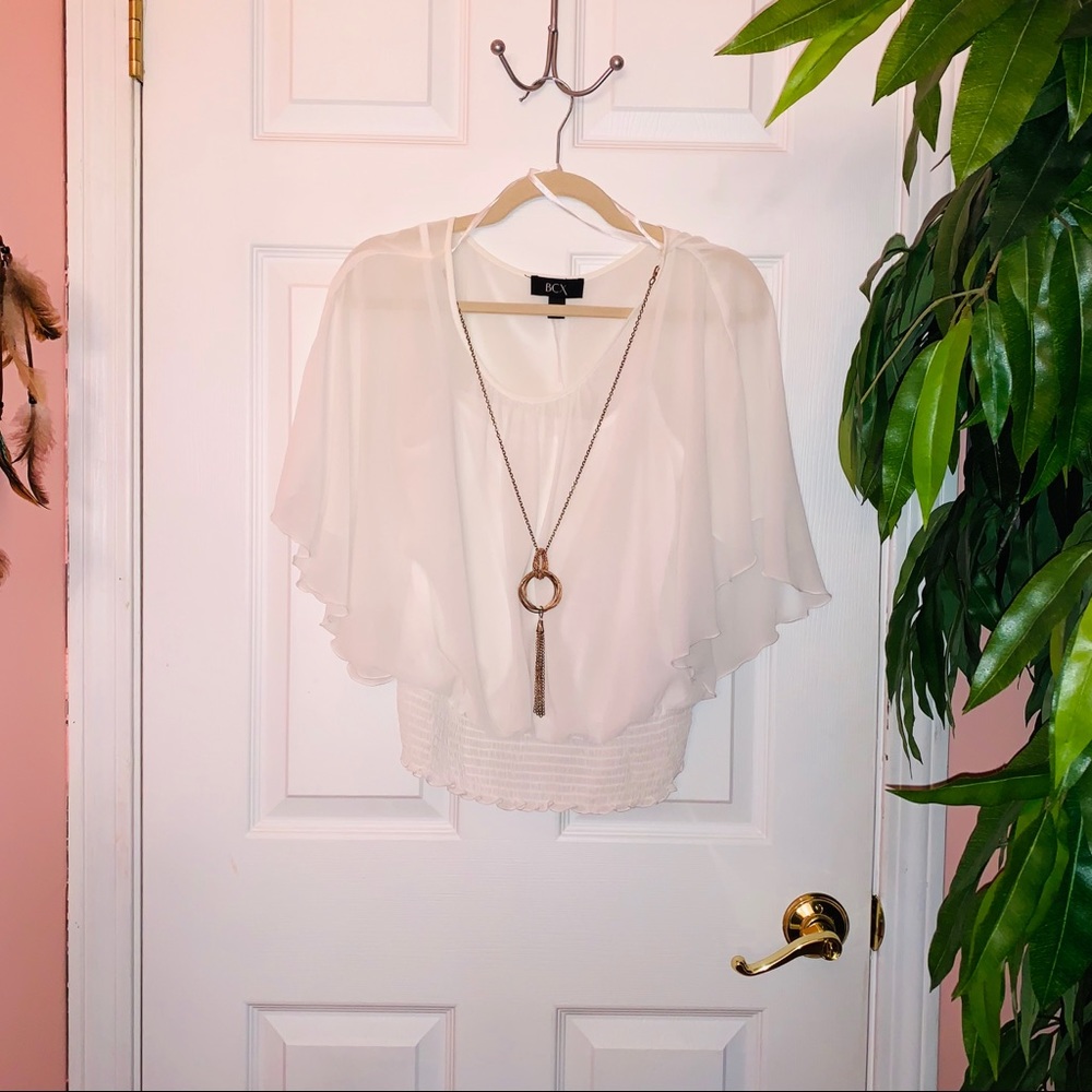 Flowy White Blouse W/ Gold Necklace Attached